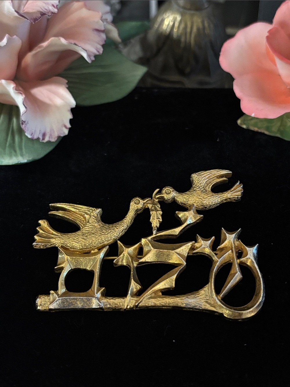 Signed Chaim Gross Shalom Peace Doves Brooch Pendant | Brutalist Judaica | Vinta